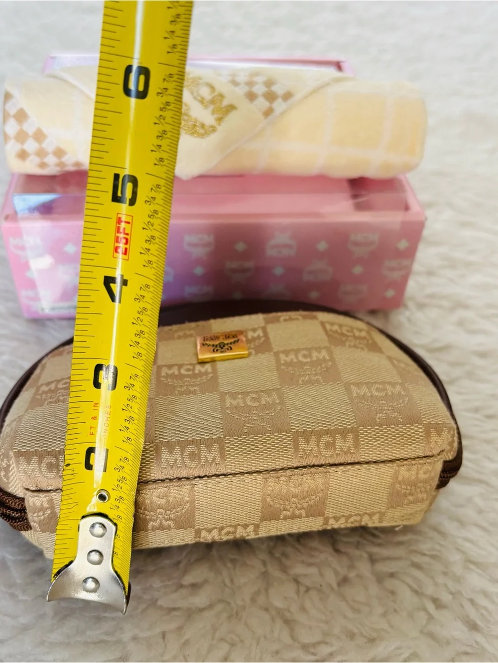 MCM Set of 2 Leather/Canvas Logo Cosmetic Pouch & Hand Towel Set